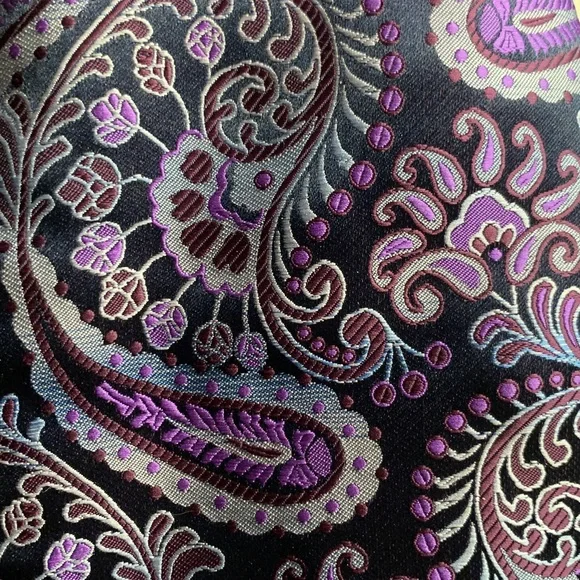 PURPLE PAISLEY BROCADE HANDMADE SILK ASCOT CRAVATTE NECKTIE - Picture 2 of 13